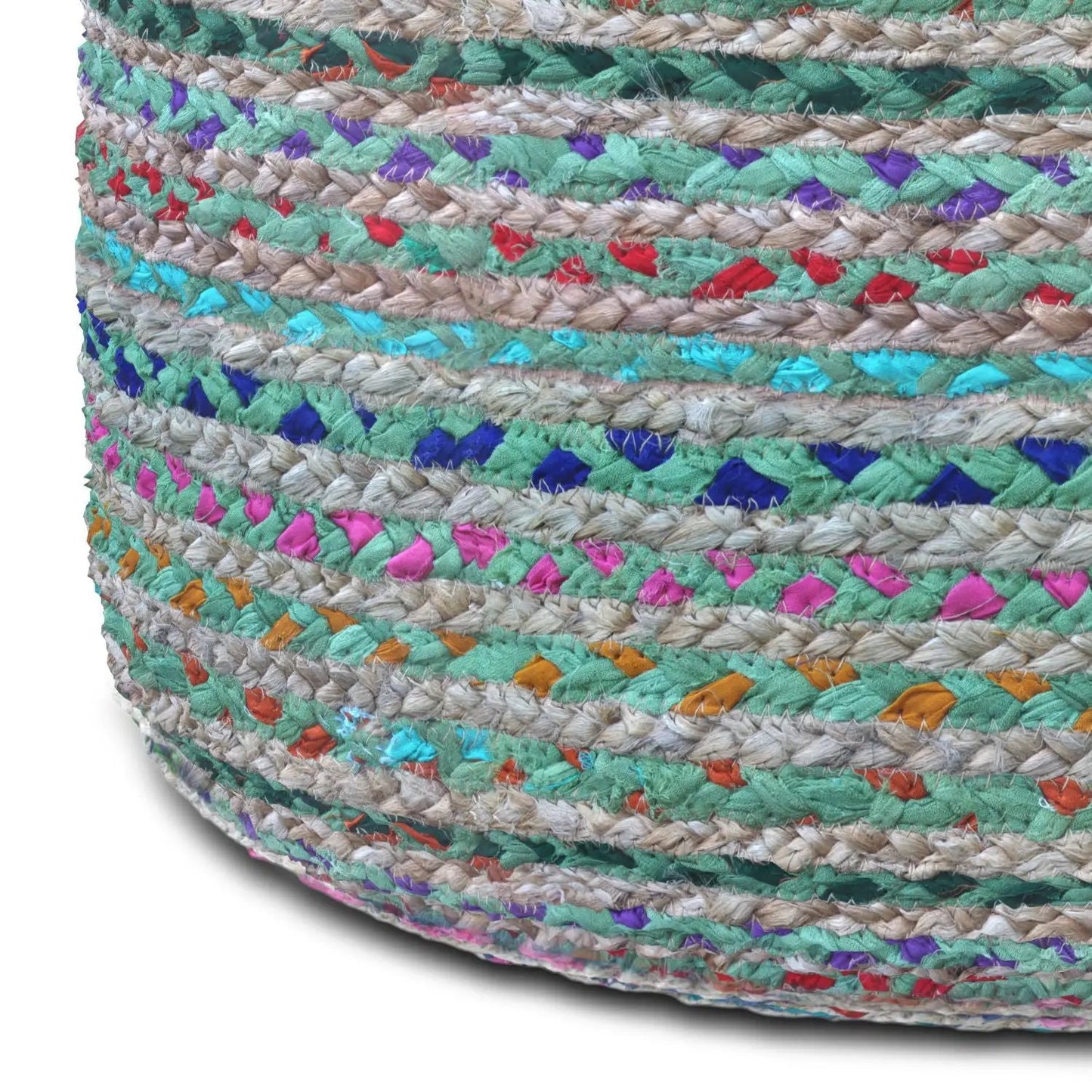 Margo Handcrafted Round Pouf, colorful braided jute, Unique Piece Furniture accent pouf on Tampa Home & Garden Store