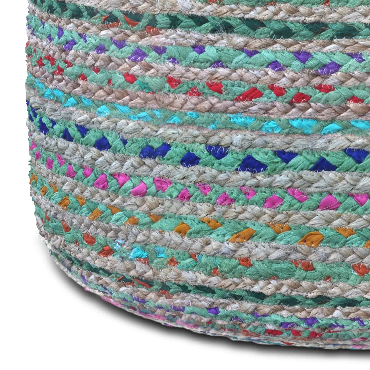 Margo Handcrafted Round Pouf, colorful braided jute, Unique Piece Furniture accent pouf on Tampa Home & Garden Store