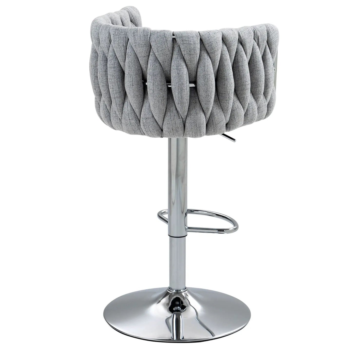 360 Degree swivel bar stool gray with woven back and chrome pedestal base and footrest, set of 2 on Tampa Home & Garden Store