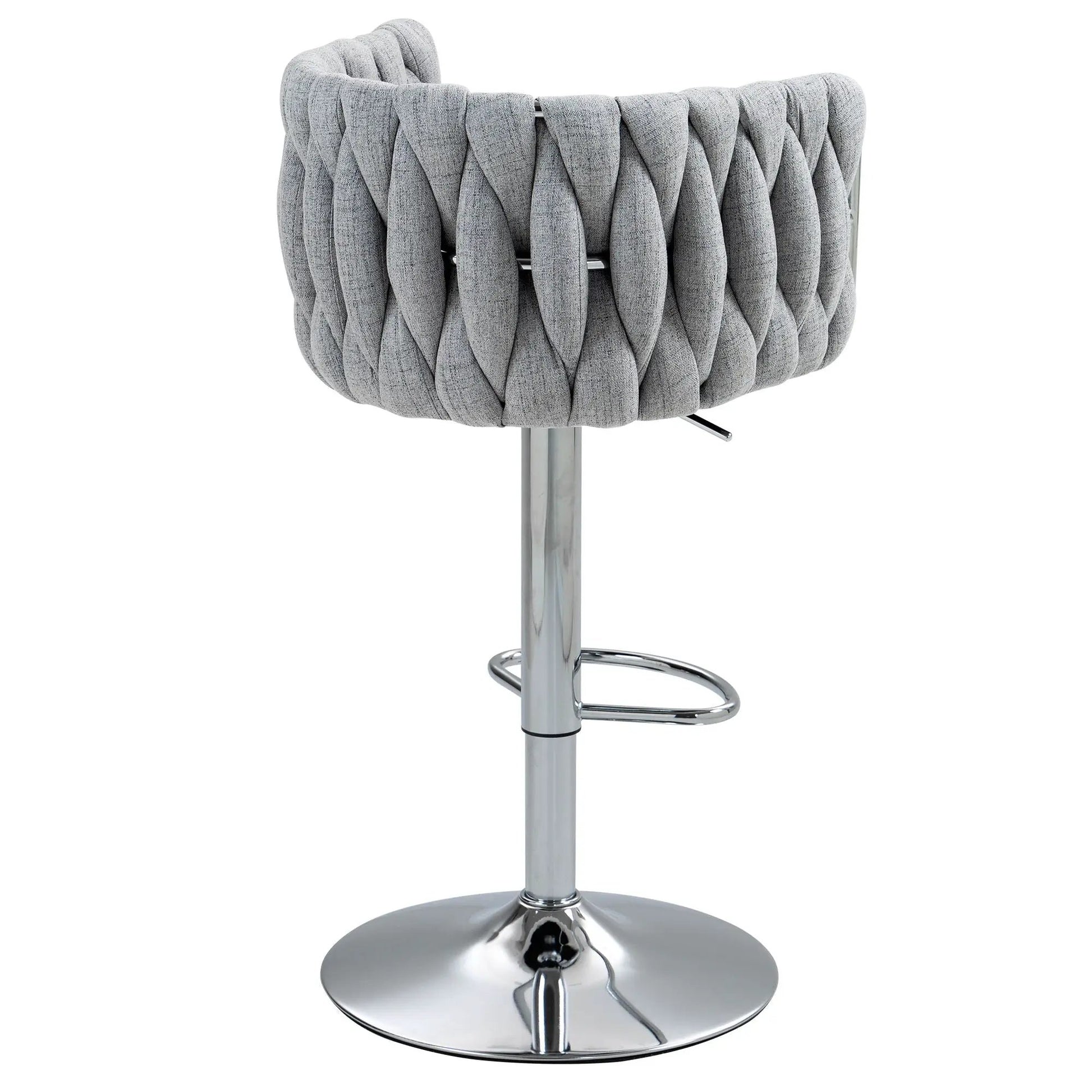 360 Degree swivel bar stool gray with woven back and chrome pedestal base and footrest, set of 2 on Tampa Home & Garden Store