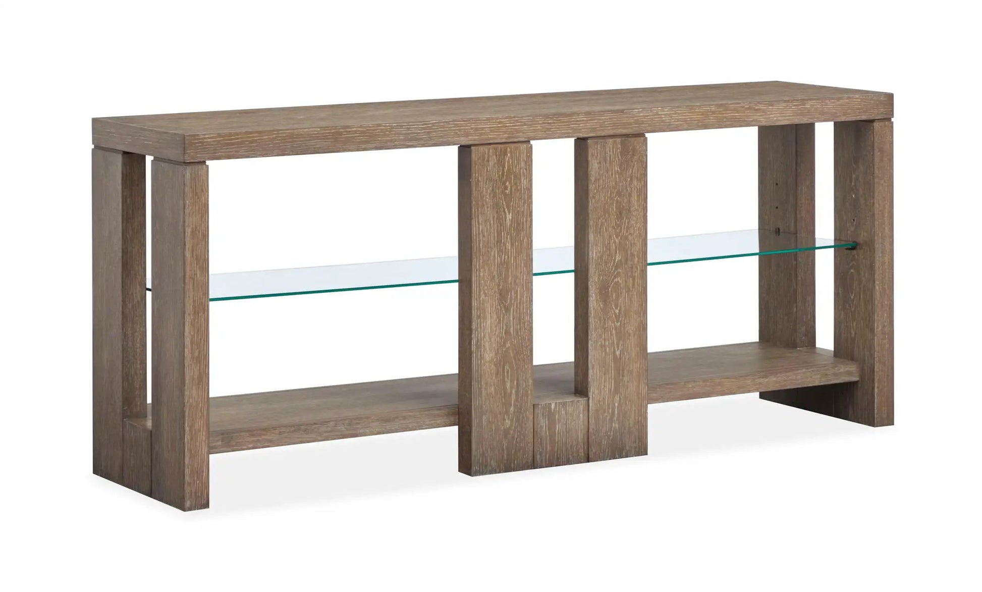Cypress Console Sofa Table spiced brown wood with a glass lower shelf by Unique Piece Furniture on Tampa Home & Garden Store