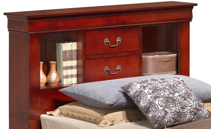 Traditional Style Bookcase Storage Bed in mahogany with side cubbies and two drawers on Tampa Home & Garden Store