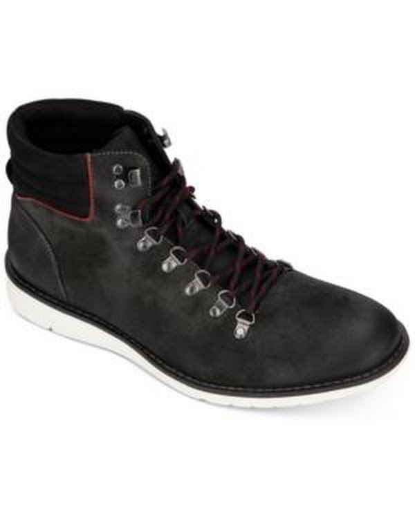 Kenneth Cole Reaction mens Casino lace-up chukka boot, black leather, red laces, white sole on Tampa Home & Garden Store