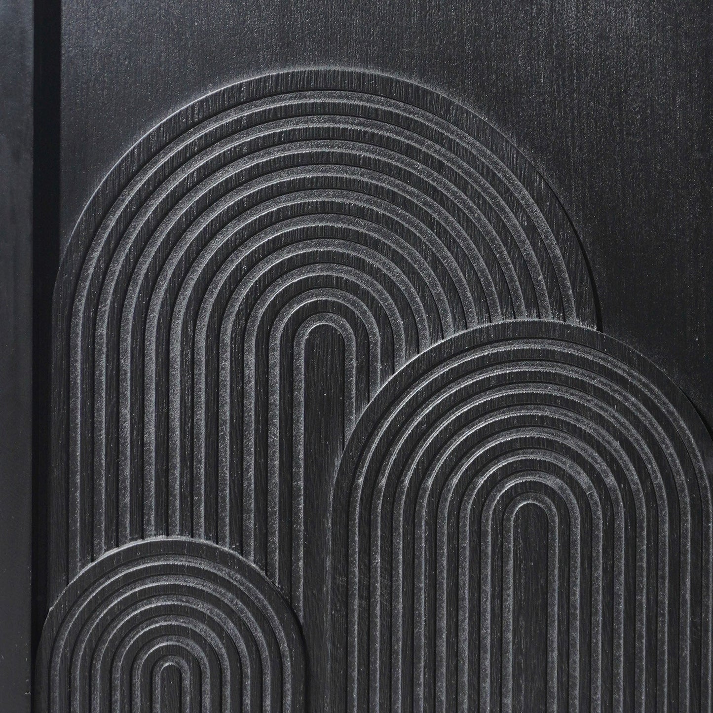 Modern Black Wood Storage Cabinet with Embossed Door, circular arc pattern, HouseOfZazla on Tampa Home & Garden Store