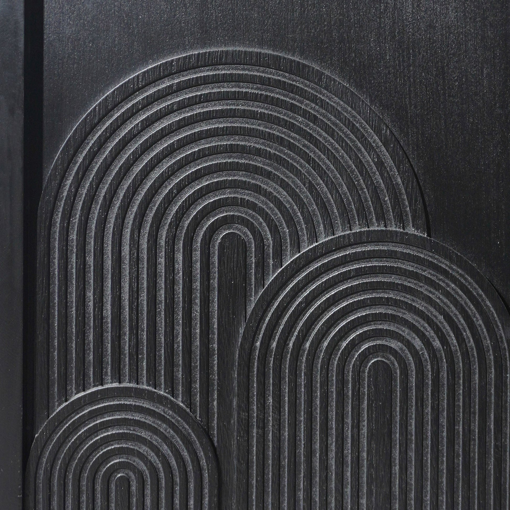 Modern Black Wood Storage Cabinet with Embossed Door, circular arc pattern, HouseOfZazla on Tampa Home & Garden Store