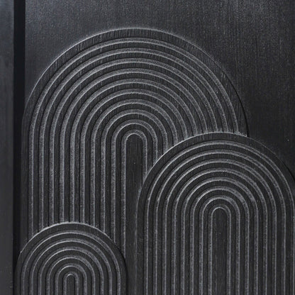 Modern Black Wood Storage Cabinet with Embossed Door, circular arc pattern, HouseOfZazla on Tampa Home & Garden Store