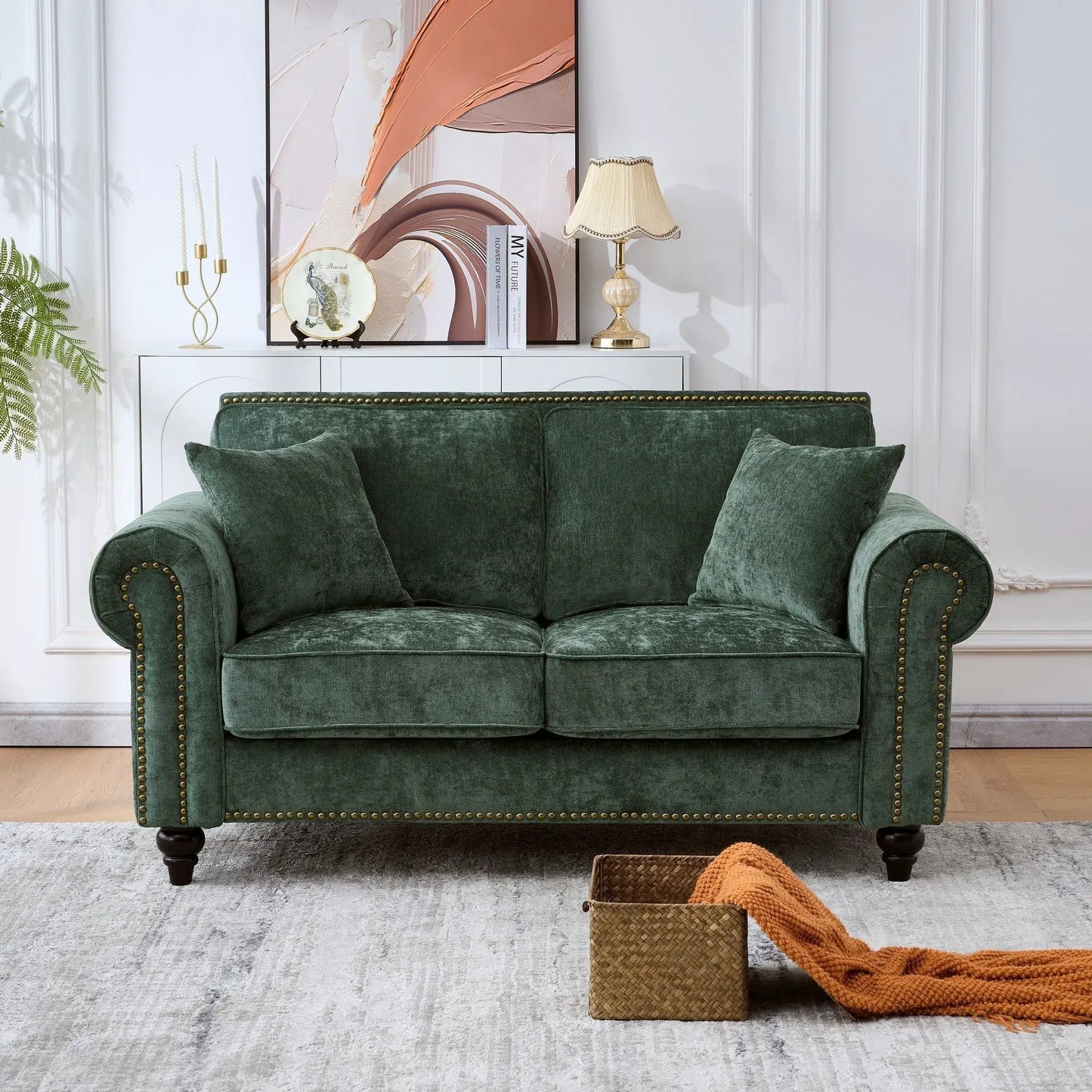 2 Seater sofa with rolled arms, tufted green velvet upholstery Unique Piece Furniture on Tampa Home & Garden Store