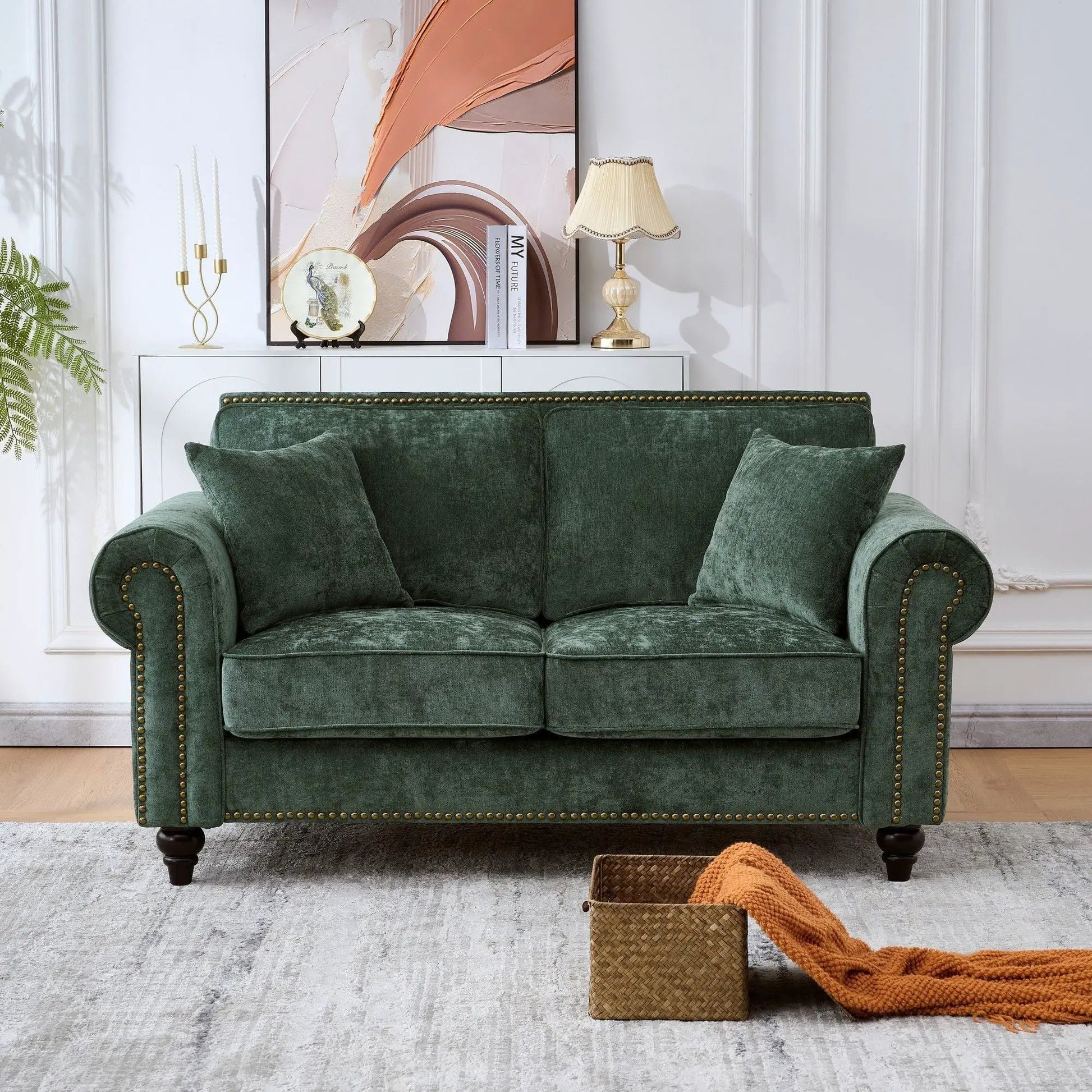 2 Seater sofa with rolled arms, tufted green velvet upholstery Unique Piece Furniture on Tampa Home & Garden Store