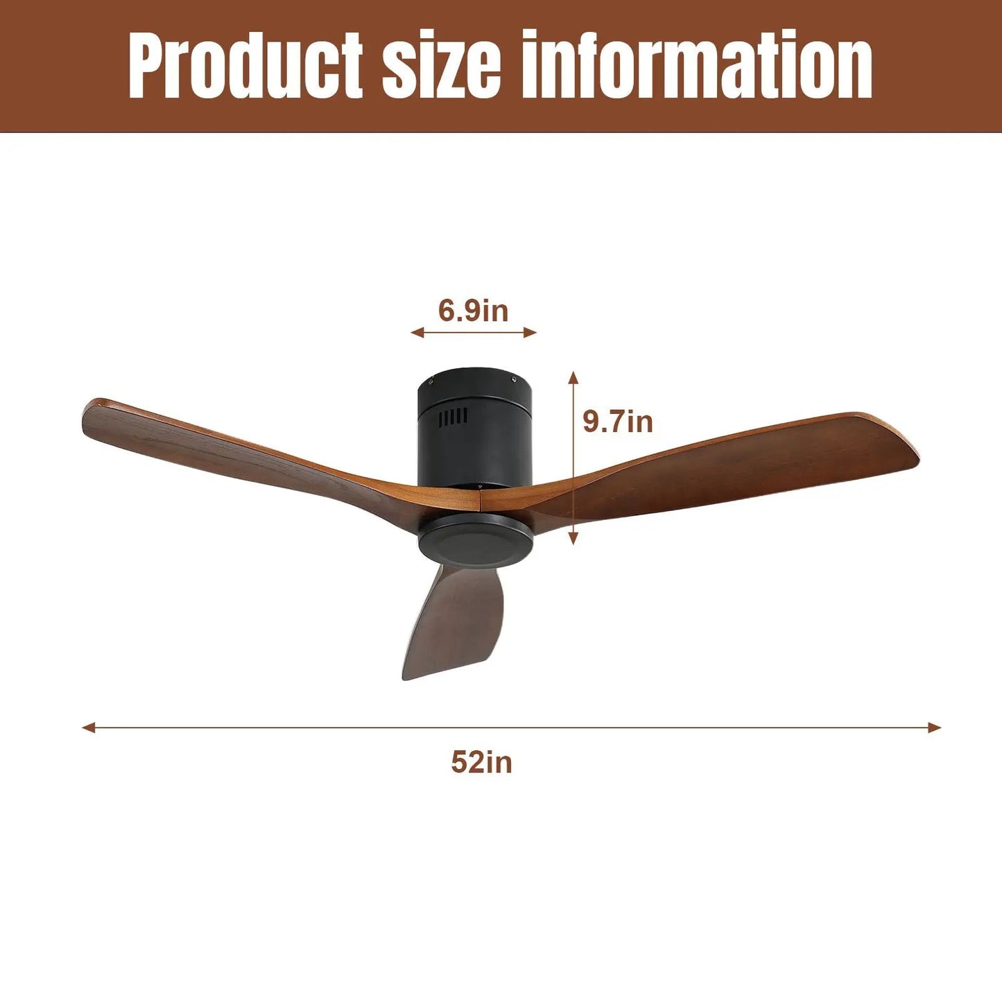 Low Profile Ceiling Fan 3 wood blades with remote control 52in span on Tampa Home & Garden Store
