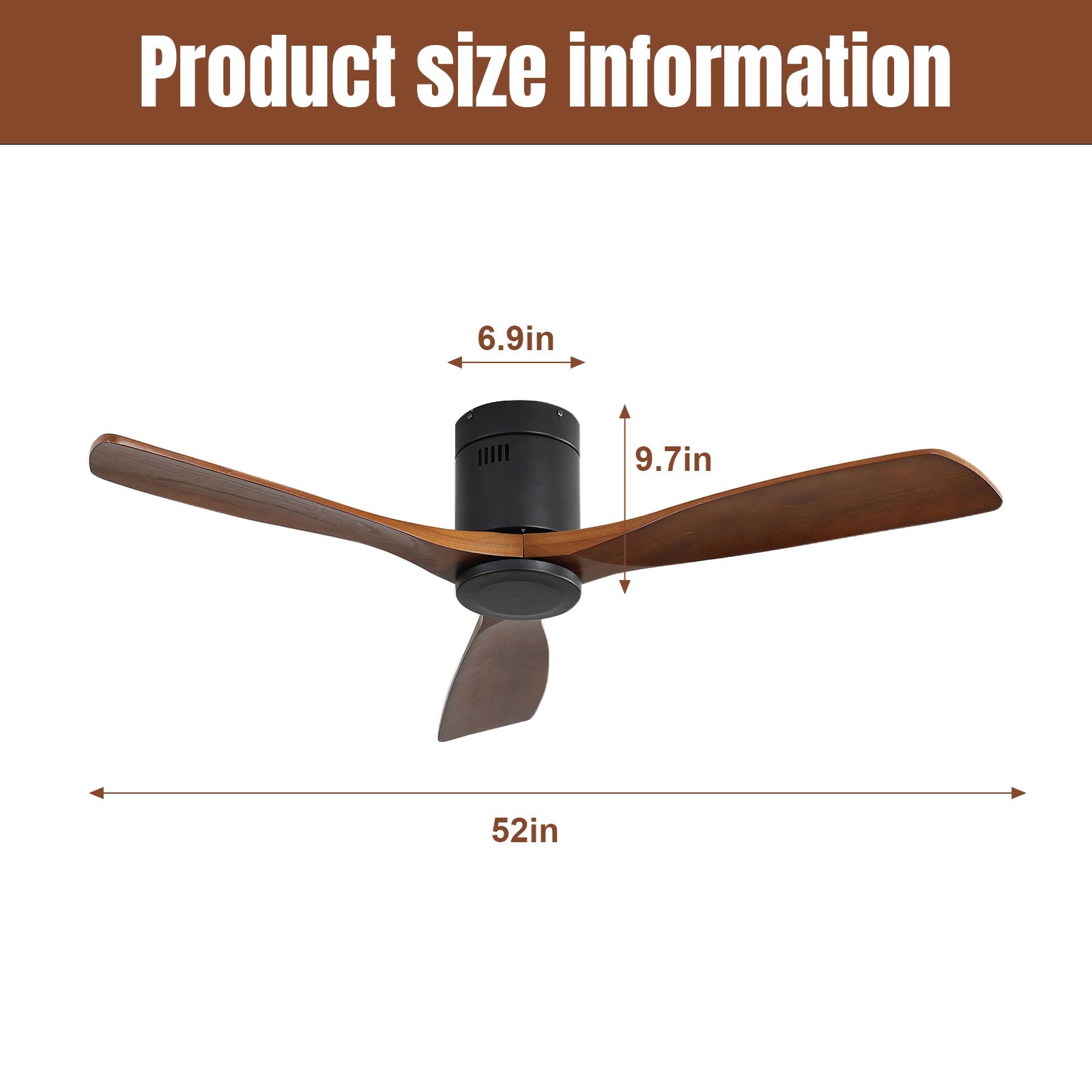 HouseOfZazla low profile ceiling fan DC with 3 wood blades and remote on Tampa Home & Garden Store