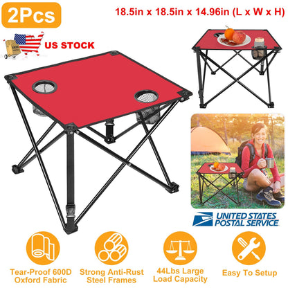 GemGear 2Pcs Foldable Camping Table red top with 2 cup holders and black steel frame on Tampa Home & Garden Store