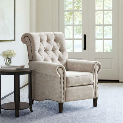 Aidan Push Back Recliner Chair Cream with tufted back and nailhead trim by HouseOfZazla on Tampa Home & Garden Store
