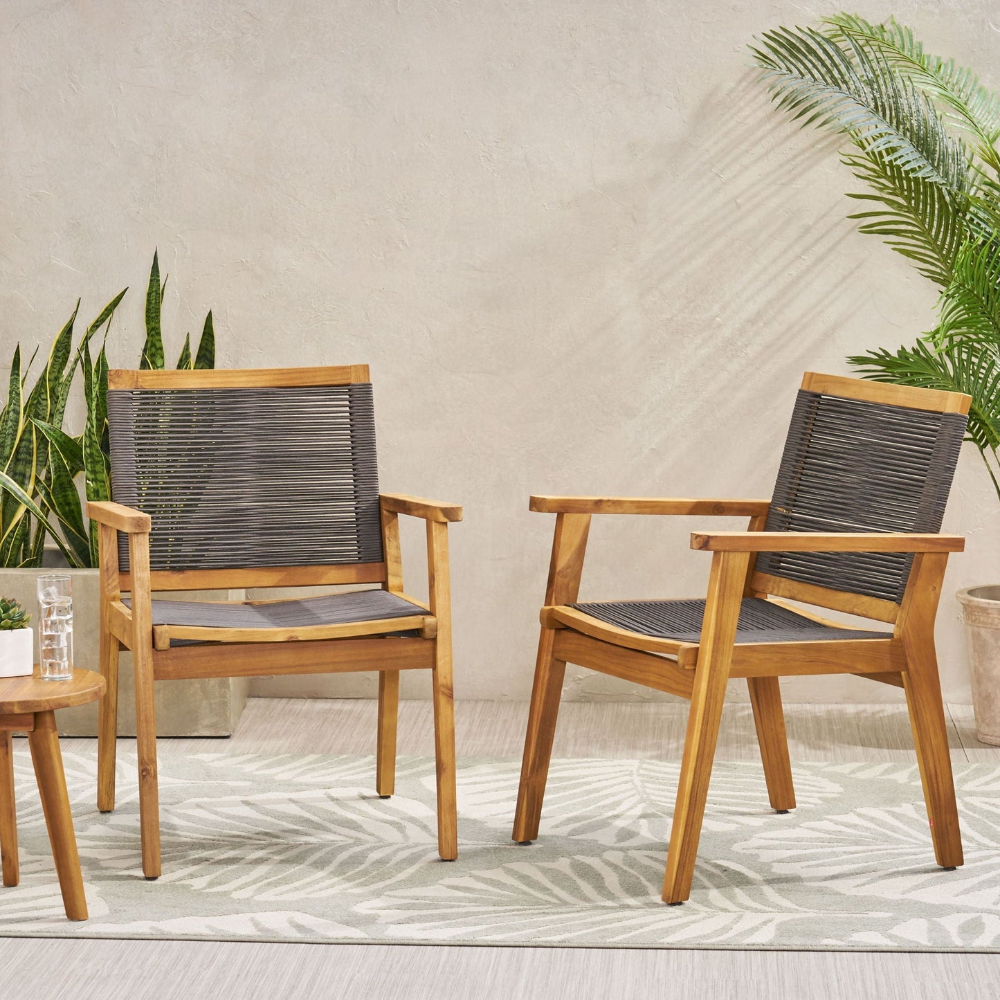 Outdoor Rope Dining Chair set of 2 with wood frame and black rope seating by HouseOfZazla on Tampa Home & Garden Store