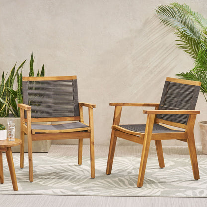 Outdoor Rope Dining Chair set of 2 with wood frame and black rope seating by HouseOfZazla on Tampa Home & Garden Store