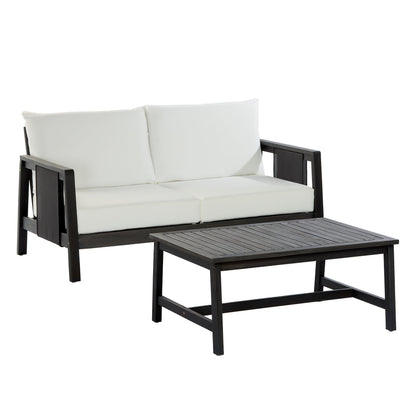 Outdoor Acacia Wood Loveseat and Coffee Table Set