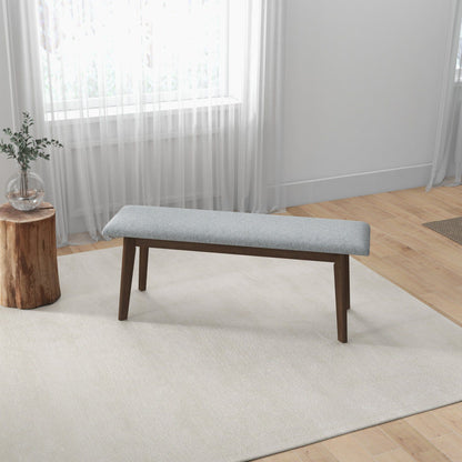 Carlos Upholstered Bench with gray high-density foam cushion and dark wood legs on Tampa Home & Garden Store