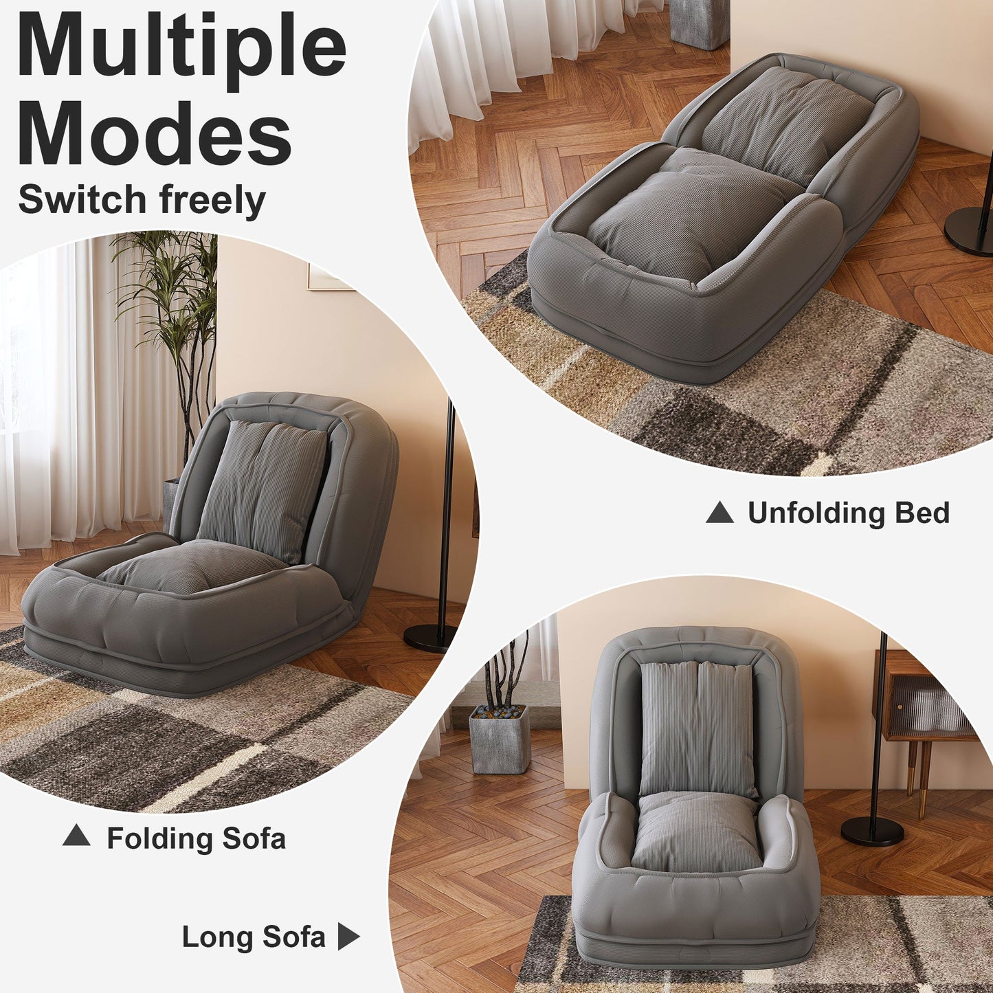 Upholstered bean bag sofa bed by HouseOfZazla gray fabric, cozy lounge for adults and pets on Tampa Home & Garden Store