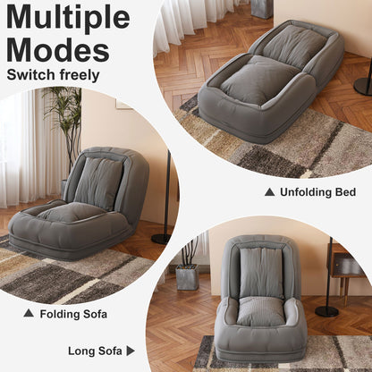 Upholstered bean bag sofa bed by HouseOfZazla gray fabric, cozy lounge for adults and pets on Tampa Home & Garden Store