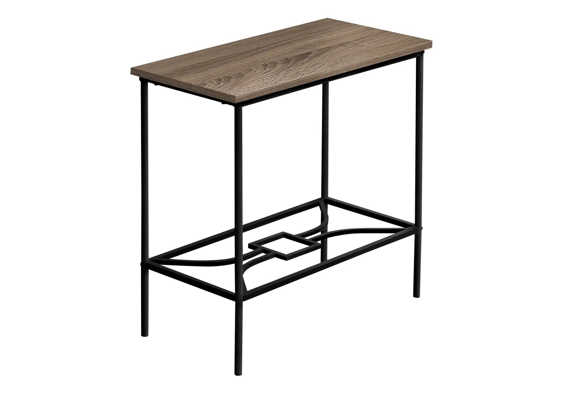 Accent Side Table narrow 2-tier with brown wood top and black metal frame on Tampa Home & Garden Store
