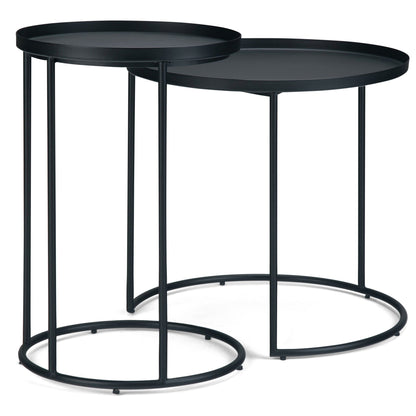Monet Black Metal Nesting Tables set with two round trays and slender legs by HouseOfZazla on Tampa Home & Garden Store