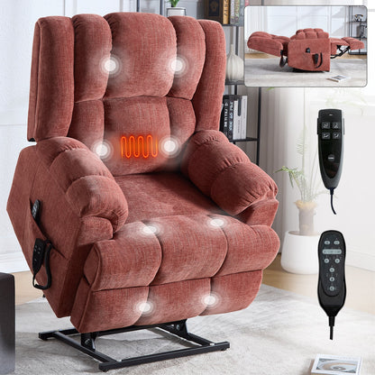 Dual Motor Heat Massage Power Lift Recliner by HouseOfZazla in rust red fabric with remote on Tampa Home & Garden Store