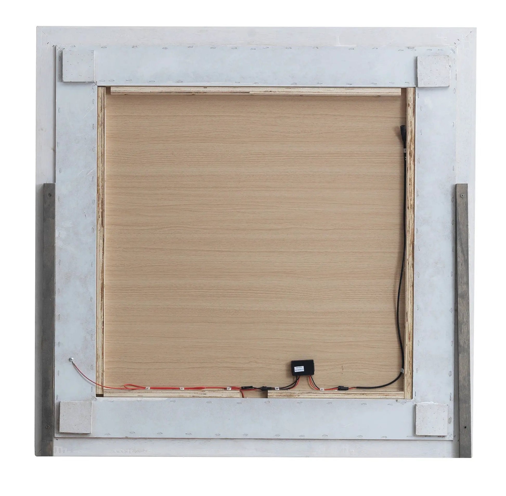 Lorana Elegant Transitional LED Mirror back view with metal frame and exposed wiring on Tampa Home & Garden Store