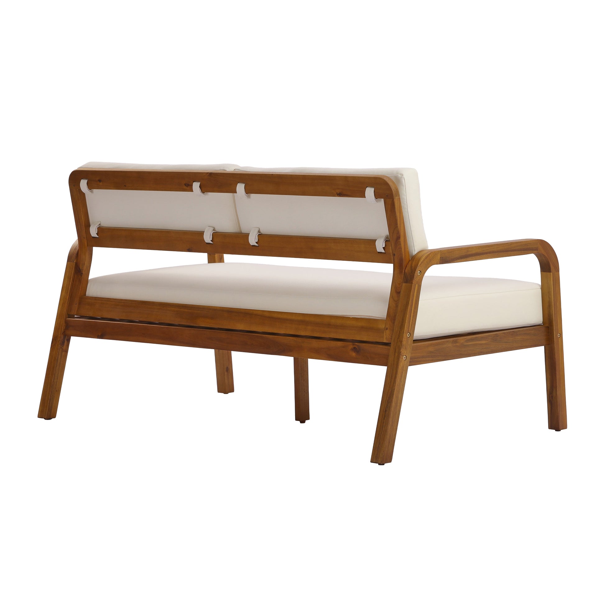 2-Piece Outdoor Sofa Set with Cushions - Teak, white cushions, HouseOfZazla on Tampa Home & Garden Store