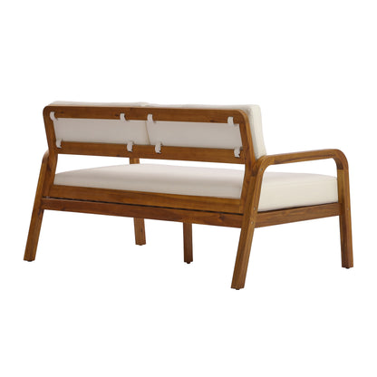 2-Piece Outdoor Sofa Set with Cushions - Teak, white cushions, HouseOfZazla on Tampa Home & Garden Store