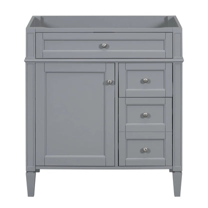 Bathroom vanity base gray with two drawers and a tip-out drawer, framed panels and metal knobs on Tampa Home & Garden Store