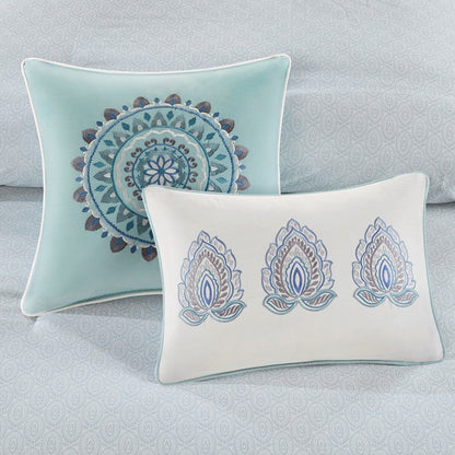 8 Piece Cotton Floral Reversible Comforter Set Blue with 2 pillows featuring mandala motifs on Tampa Home & Garden Store