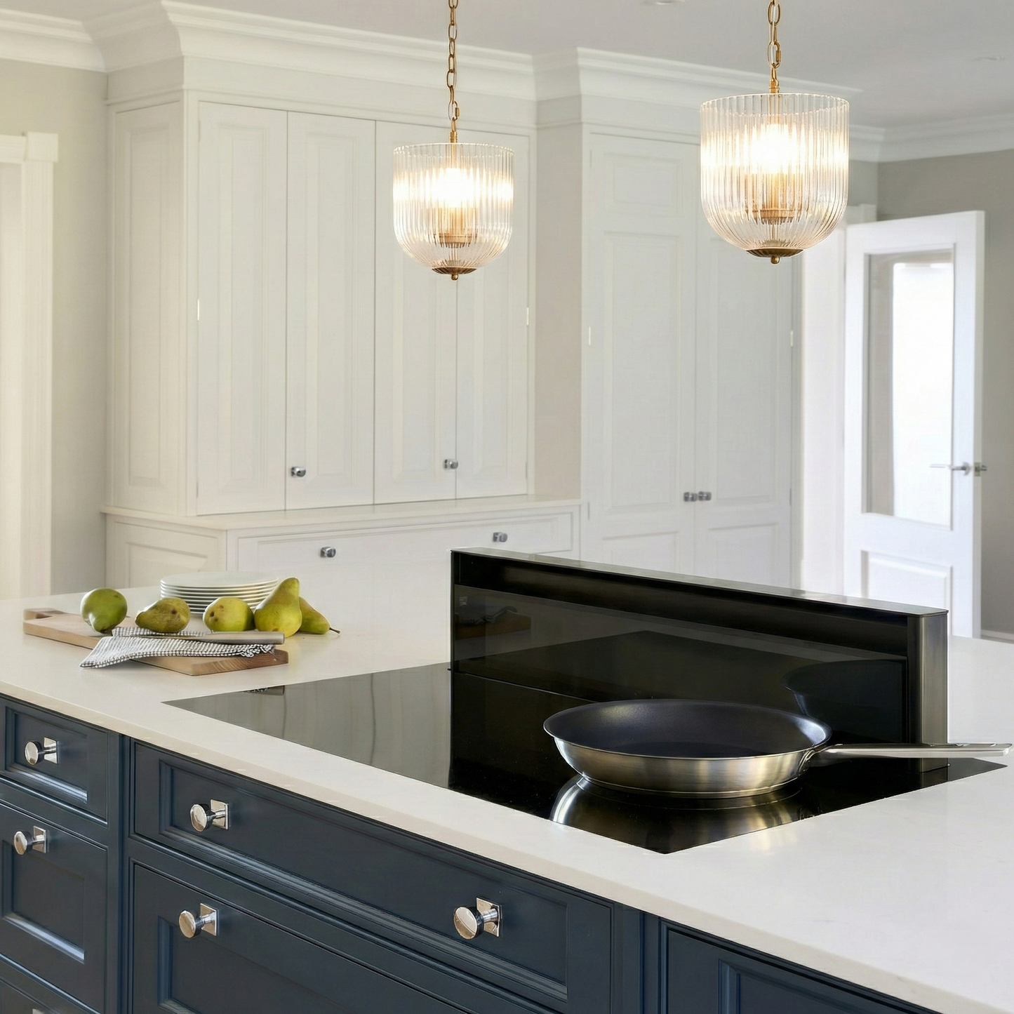 Garnet Pendant Lamps pair, coarse ribbed glass shades with gold chains by HouseOfZazla on Tampa Home & Garden Store