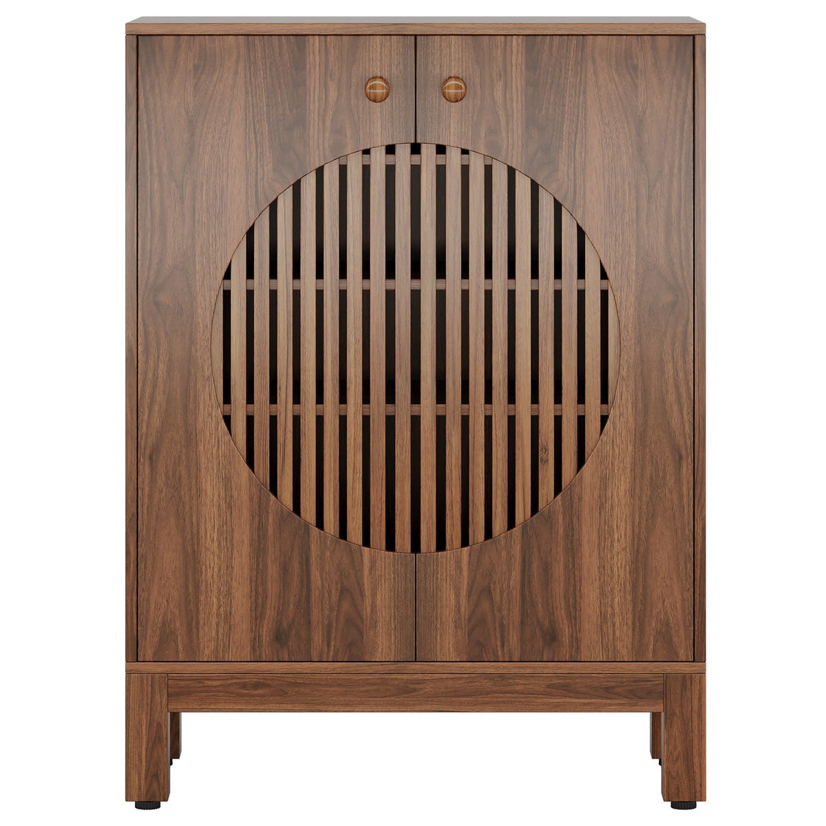 5 Tier Shoe Cabinet with Louvered Doors brown wood by HouseOfZazla with circular slatted front on Tampa Home & Garden Store