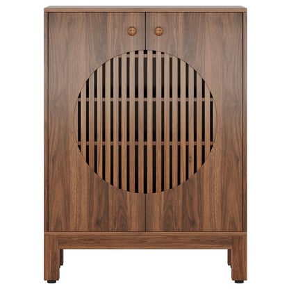 5 Tier Shoe Cabinet with Louvered Doors brown wood by HouseOfZazla with circular slatted front on Tampa Home & Garden Store