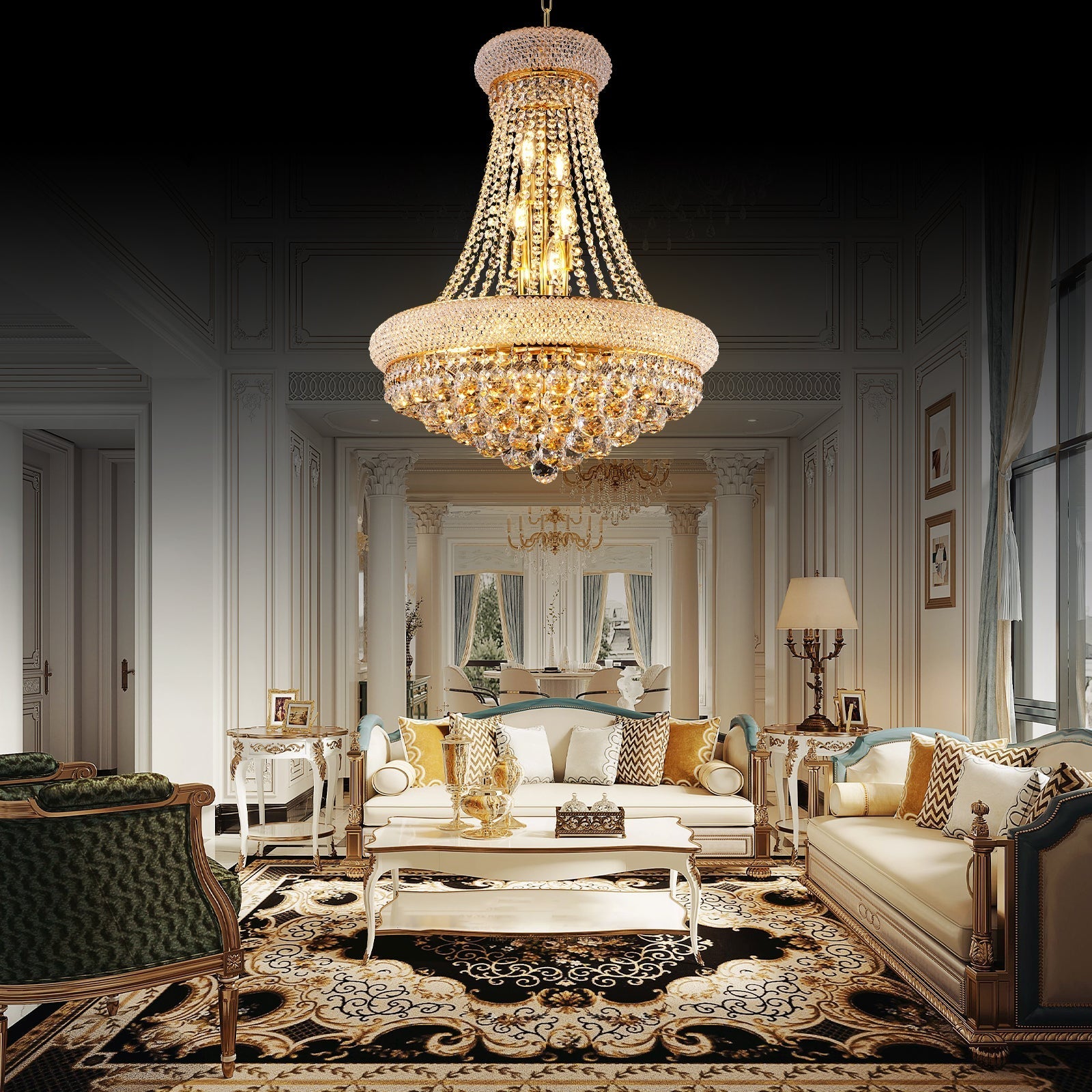 24-Inch gold crystal chandelier, 12-light French Empire style ceiling light by HouseOfZazla on Tampa Home & Garden Store