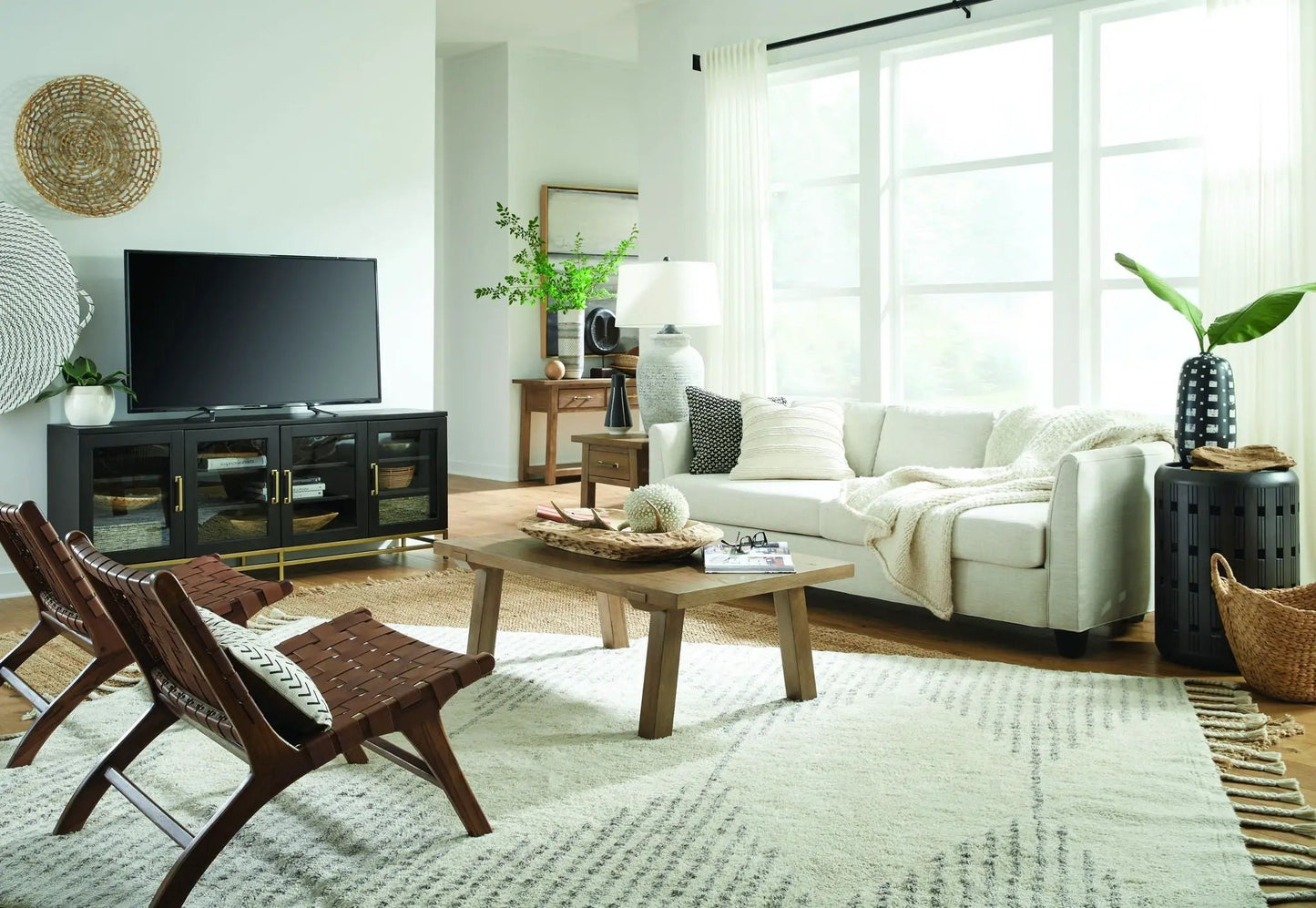Lindon Console TV Stand black wood with glass-front doors gold hardware Unique Piece Furniture on Tampa Home & Garden Store