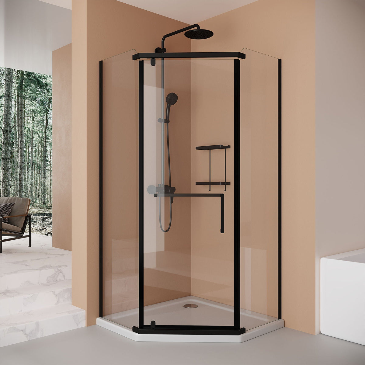 Frameless Neo Angle Shower Door with tempered glass, black frame by HouseOfZazla on Tampa Home & Garden Store