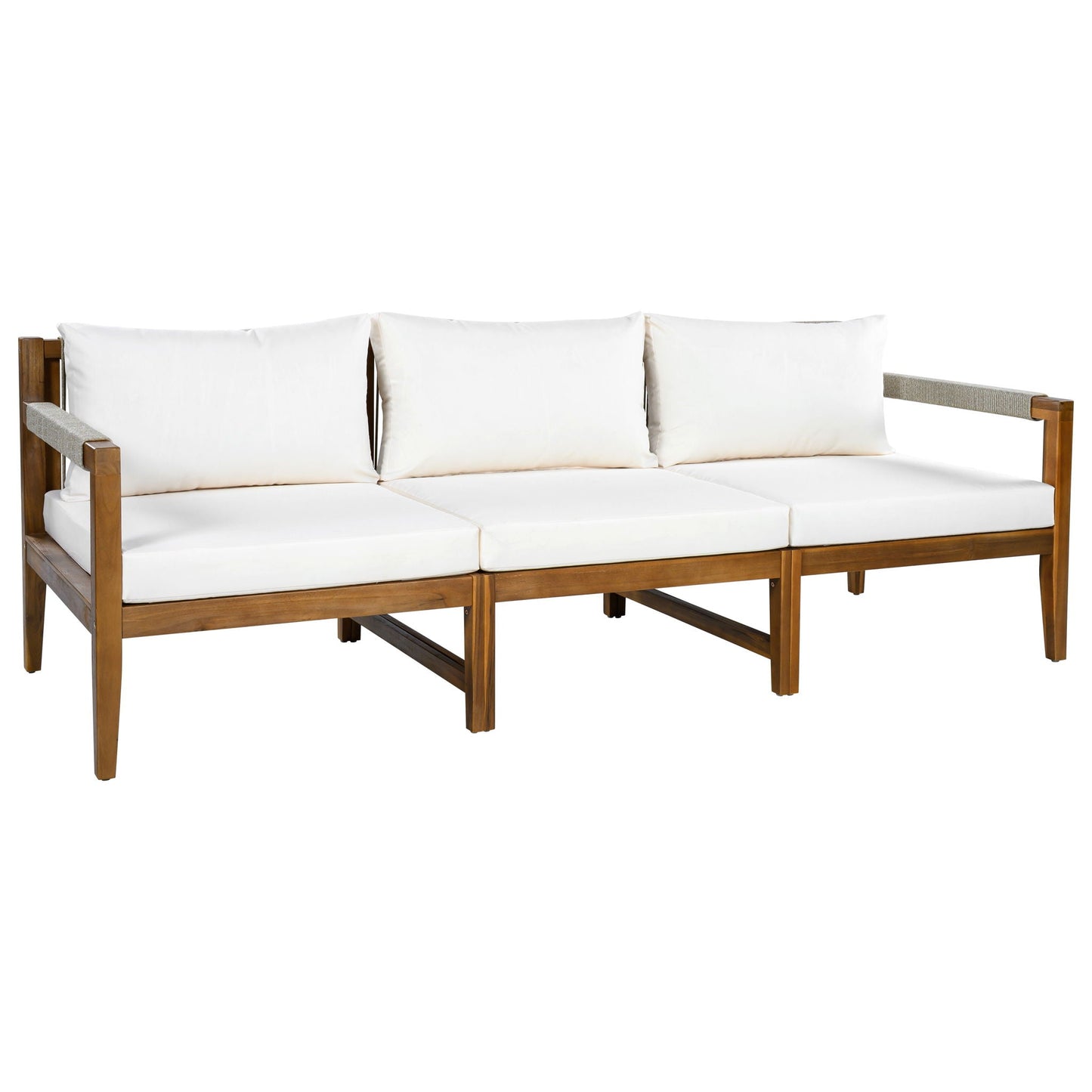 3 Piece Outdoor Sectional Sofa Set by HouseOfZazla with white cushions and wooden frame on Tampa Home & Garden Store