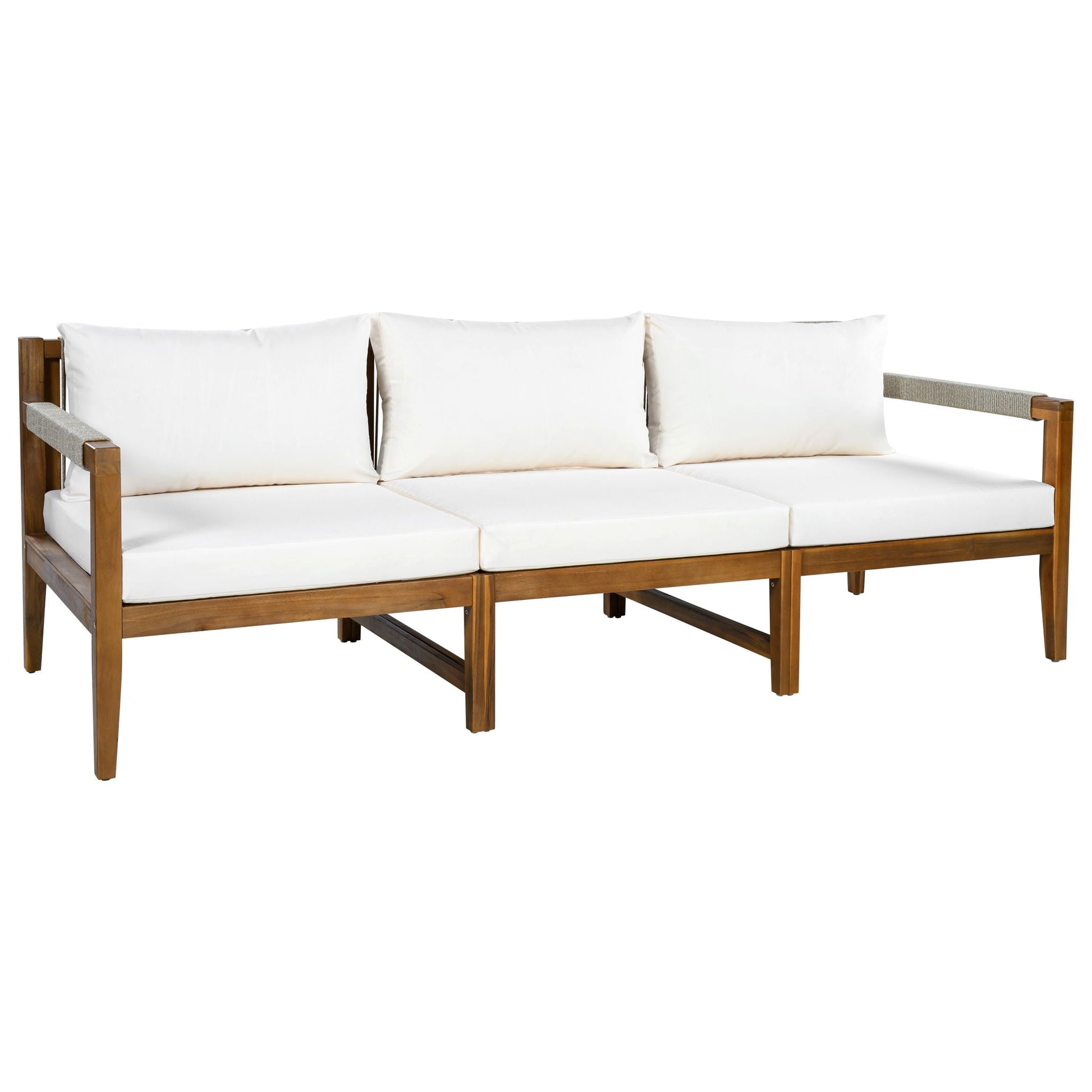 3 Piece Outdoor Sectional Sofa Set by HouseOfZazla with white cushions and wooden frame on Tampa Home & Garden Store