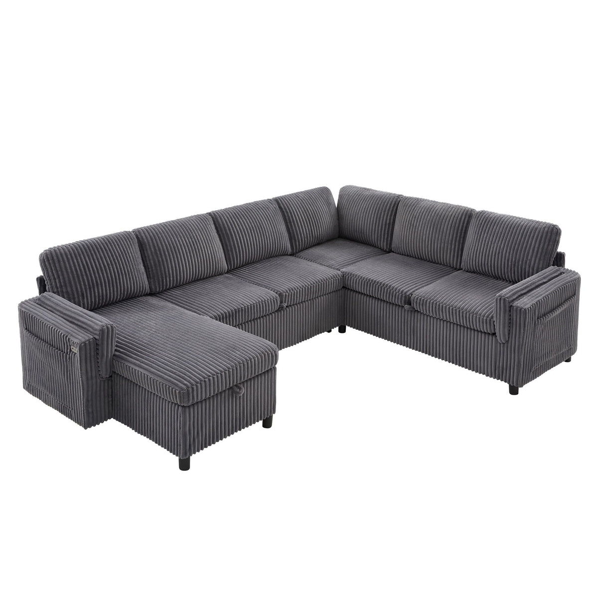 Convertible U-Shaped sectional sofa bed in gray corduroy with modular sections HouseOfZazla on Tampa Home & Garden Store