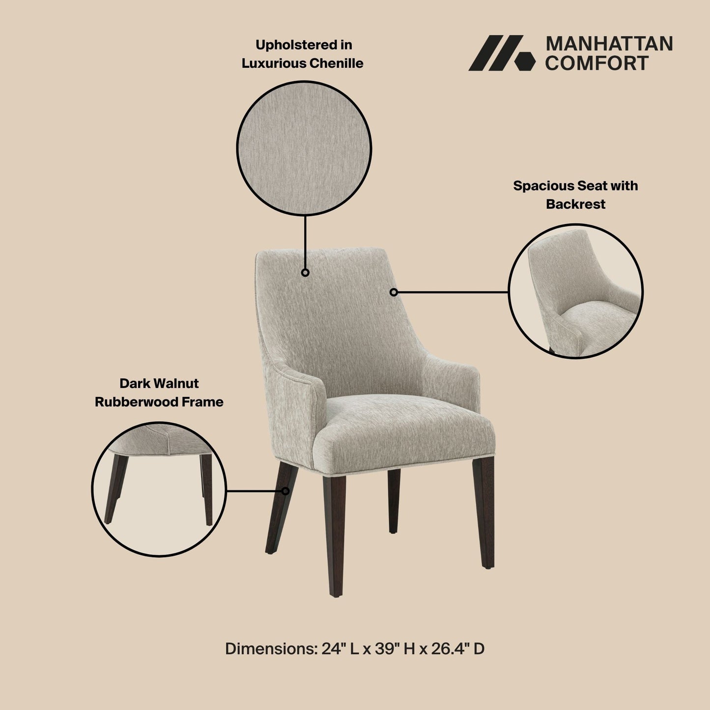 Modern Rubberwood Dining Armchair for Living