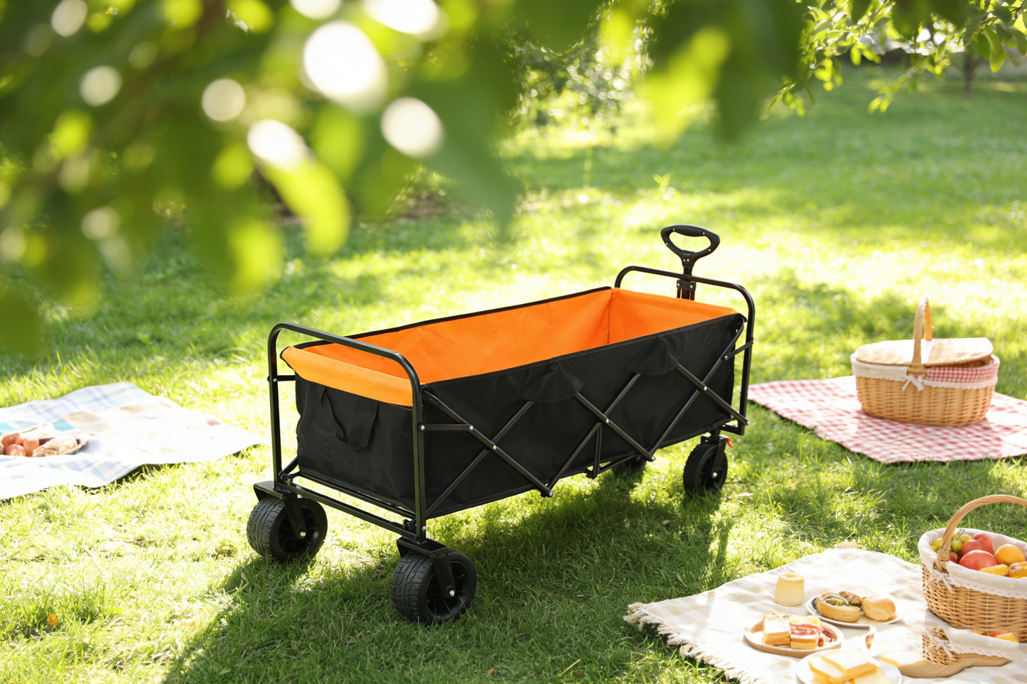 Big Large Capacity Folding Wagon Cart with Extender in black and orange outdoor wagon on Tampa Home & Garden Store