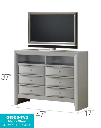Media Chest G1503-TV2 by HouseOfZazla with modern beveled drawer fronts; gray finish, 8 drawers on Tampa Home & Garden Store