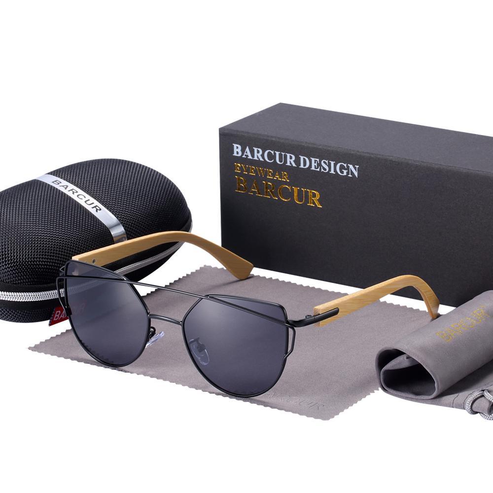 Stevvex bamboo oversized cat-eye sunglasses with polarized lenses and natural bamboo frame on Tampa Home & Garden Store