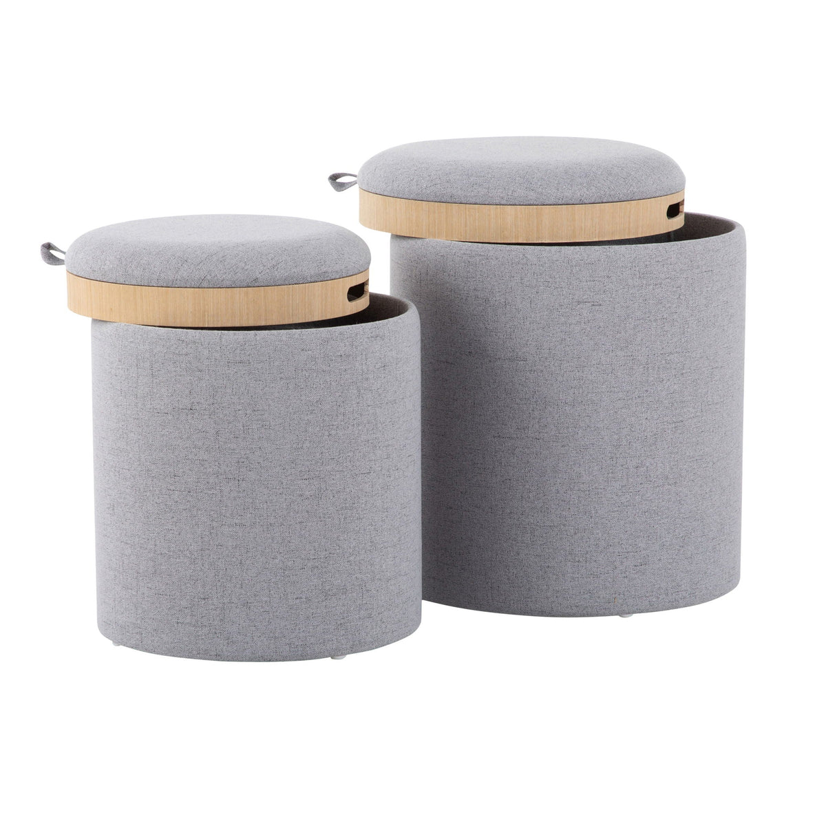 Contemporary nesting ottoman set with flip tray top in gray fabric, 3-piece by HouseOfZazla on Tampa Home & Garden Store
