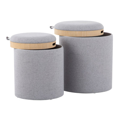 Contemporary nesting ottoman set with flip tray top in gray fabric, 3-piece by HouseOfZazla on Tampa Home & Garden Store