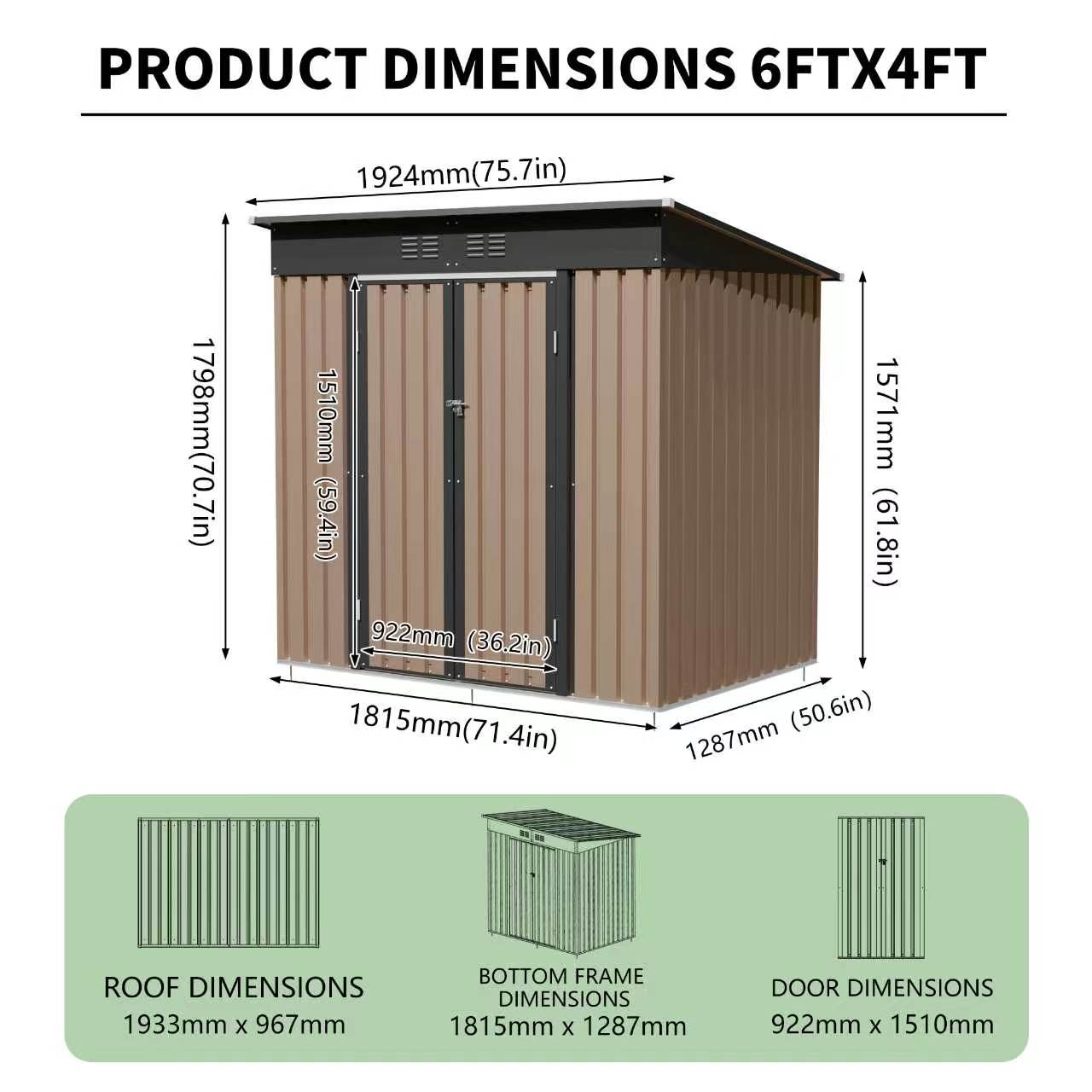 6x4 ft metal garden shed with hinge door pent roof in brown steel by HouseOfZazla on Tampa Home & Garden Store