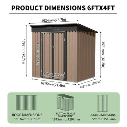 6x4 ft metal garden shed with hinge door pent roof in brown steel by HouseOfZazla on Tampa Home & Garden Store