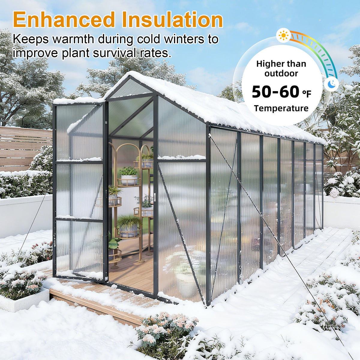Windproof Greenhouse with Raised Base by HouseOfZazla, black frame, polycarbonate panels on Tampa Home & Garden Store