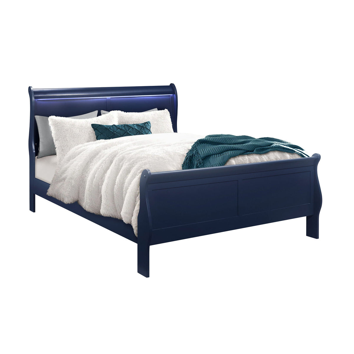 Charlston 5 Piece Bedroom Set with LED Headboard navy blue bed frame by HouseOfZazla on Tampa Home & Garden Store