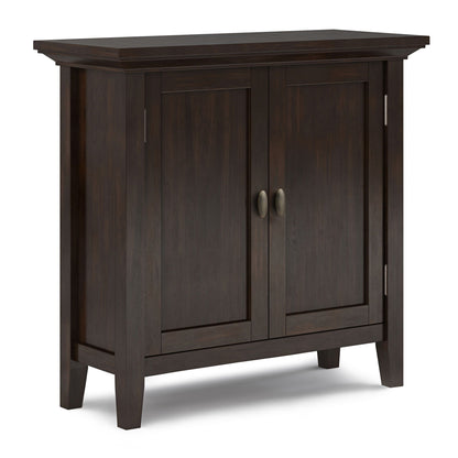 Redmond low storage cabinet Brunette Brown, dark wood with double doors and bronze handles on Tampa Home & Garden Store